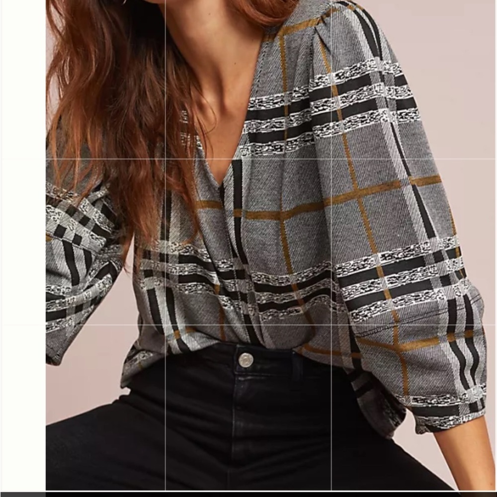 Anthropologie Current Air Plaid Structured Top Womens Size Small Menswear Look